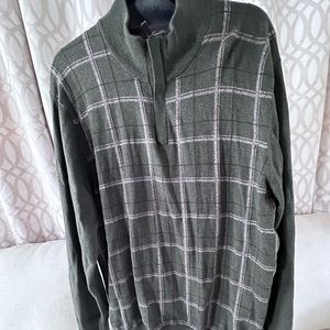 Tasso Elba Knit Sweater Pullover Cotton Mock Neck 1/4 Zip, Olive, XL